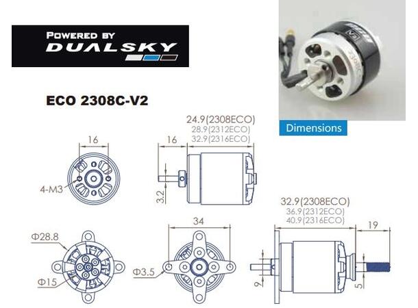 Dualsky ECO 2308C V2 1800KV 47gram § Indoor  1800kV  29x25mm
