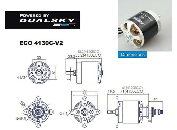 Dualsky ECO 4130C V2 470KV  .70 motor 470kV  50x55mm .70 motor  380g