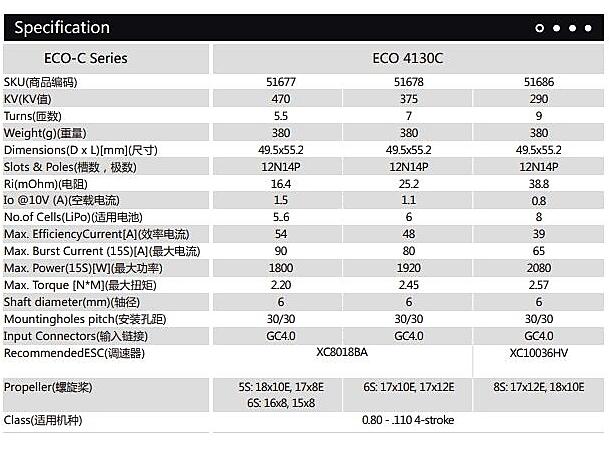 Dualsky ECO 4130C V2 470KV  .70 motor 470kV  50x55mm .70 motor  380g