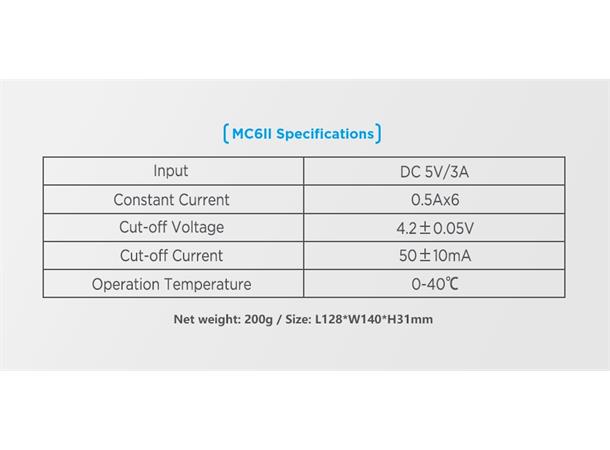XTAR MC6II 0.5Ax6 Li-Ion Lader 220V