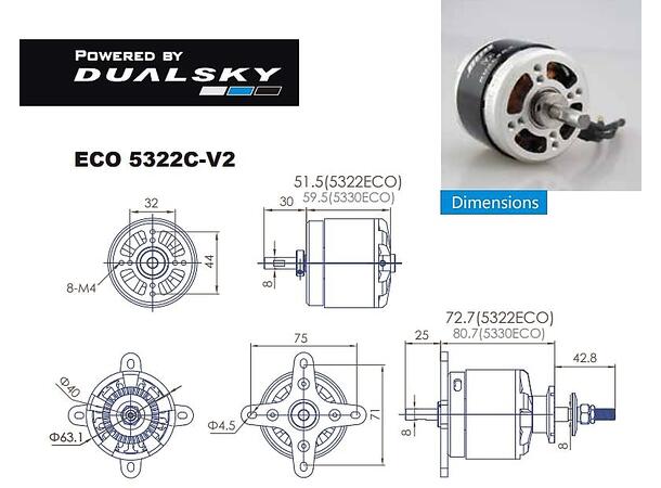 Dualsky El.motor ECO 5322C V2 430KV 430kV  63x52mm  .120 motor  510g