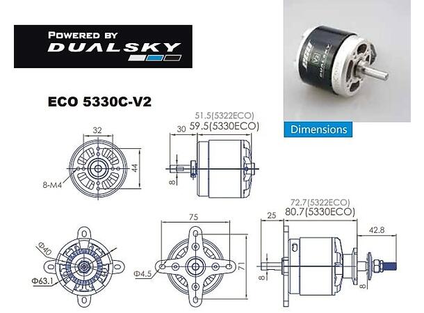 Dualsky El.motor ECO 5330C V2 205KV 205kV  63x60mm   .170 motor  640g