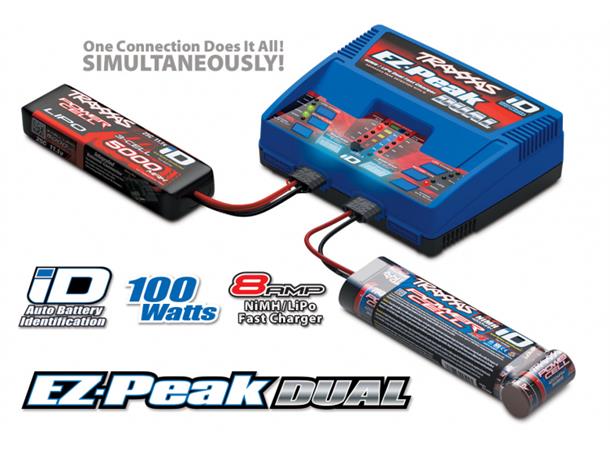 Traxxas Lader og batteri combo EX-Peak Charger EZ-Peak Dual 8A and 2x3S 5000mAh