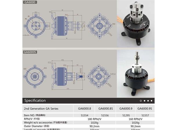 Dualsky GA6000.9 160KV 1020g Tilsv.:50-60ccm