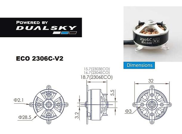 Dualsky ECO 2306C V2 1500KV 30gram 1500kV  29x21mm