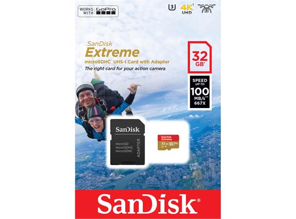 MicroSDHC Extreme, 32GB100MBs Sandisk Minnekort