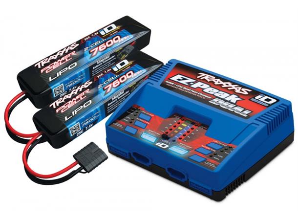 Traxxas Lader og batteri combo EX-Peak Dual 8A  m/ 2stk 2S 7600mAh batterier