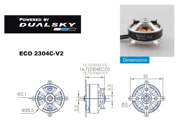 Dualsky ECO 2304C V2 2300KV 24gram § Indoor  29x17mm