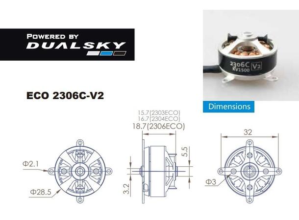 Dualsky ECO 2306C V2 1900KV 30gram § Indoor  29x21mm  1900kV