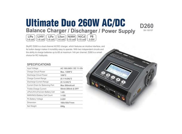 SkyRC Ultimate Duo D260 Lader 2x130W §
