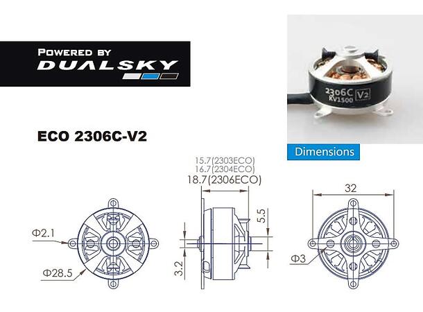 Dualsky ECO 2306C V2 2300KV 30gram 2300kV  29x21mm