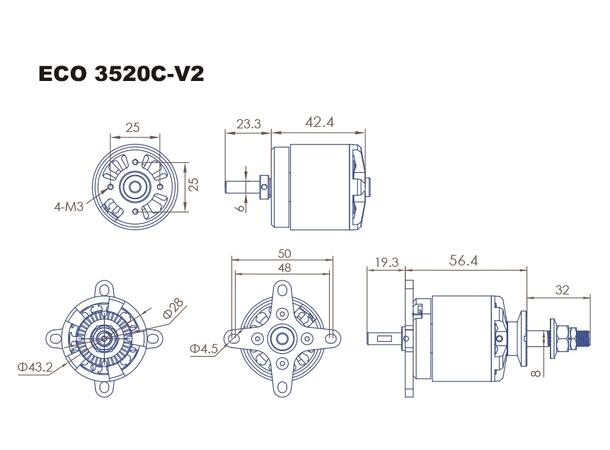 Dualsky El.motor ECO 3520C V2 820KV 820kV  43x42mm   210g