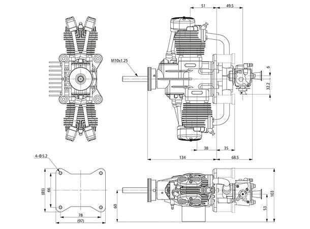 Saito FG-61TS 61cc 4-stroke Twin Bensin motor