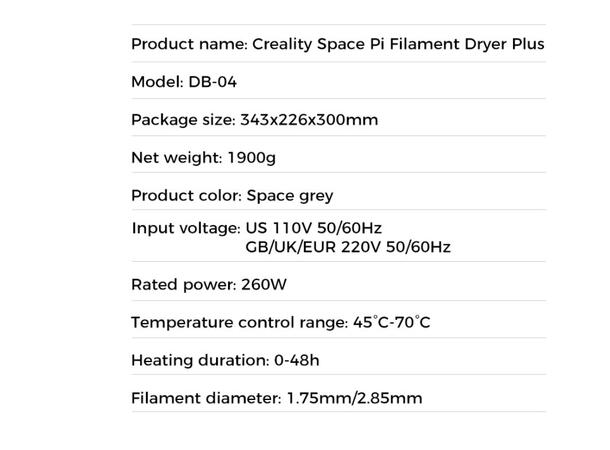Creality Space Pi Plus - Filament Dryer For 2 ruller
