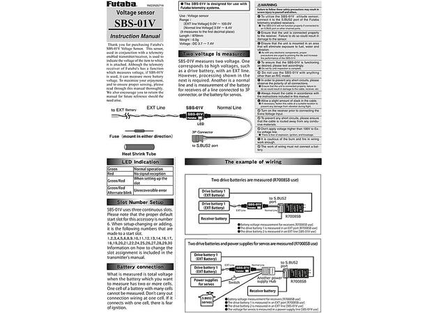 Futaba SBS-01V Voltage Telemetry Sensor (0-100V) S.BUS2