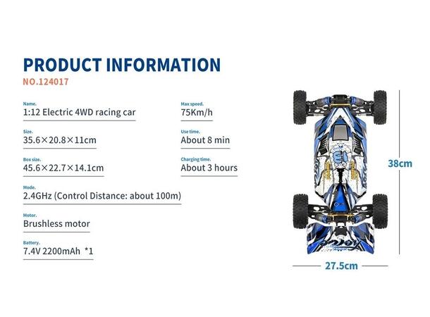WLToys Buggy Fierce Børsteløs 65km/t   1/12 4WD   RTR