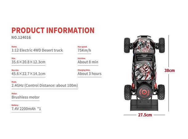 WLToys Truck 4WD Børsteløs V2 65km/t  1/12 skala