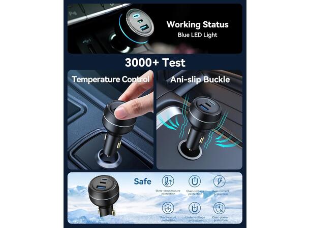 LKTOP 100W 3Port USB-C and USB-A Car Charger