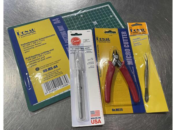 Verktøy sett til plastbyggesett Kutte matte,kniv, avbiter, pinsett