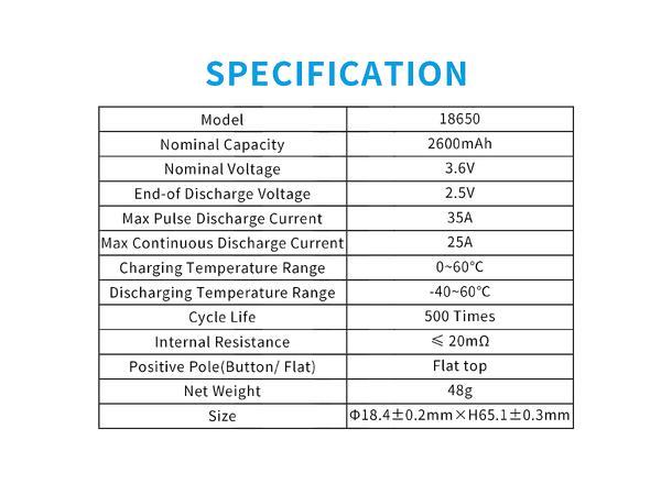 XTAR 18650 2600mAh 30A Li-Ion