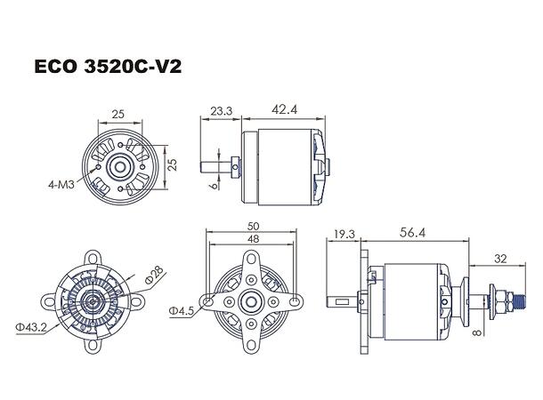 Dualsky ECO 3520C V2 510KV 210gram 510kV   43x42mm