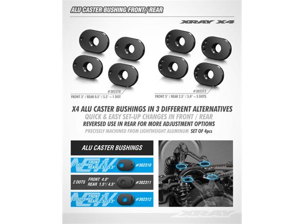 Xray X4F X4 Alu Caster Bushing Front 5° Rear 2.5° (4)